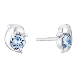 Children's Silver & Blue Swarovski Crystal Dolphin Earrings