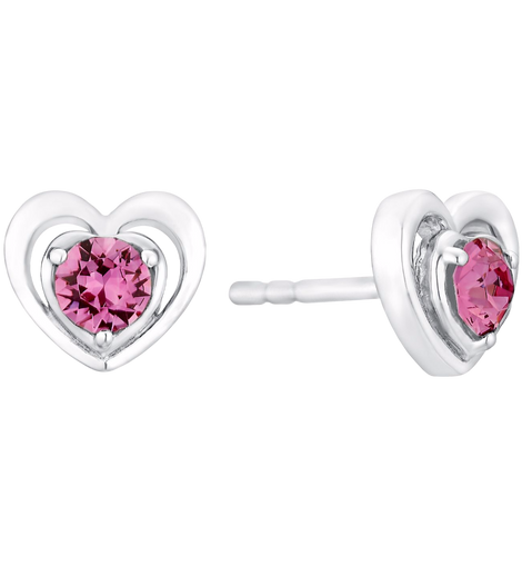 Children's Silver & Pink Swarovski Crystal Heart Earrings