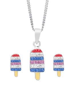 Molly And Emma Sterling Silver And Crystal Ice Cream 2 Necklace And Stud Earrings Set