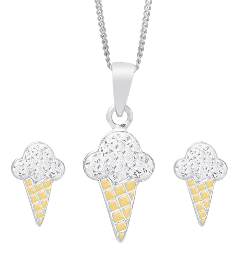 Molly And Emma Sterling Silver And Crystal Ice Cream Necklace And Stud Earrings Set