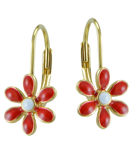 Mondevio 18k Gold Over Silver Enamel Daisy Flower Children's Leverback Earrings