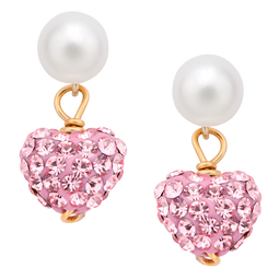Pearlyta 14k Gold Children Freshwater Pearl Cubic Zirconia Heart Hanging Earrings (5 Mm)