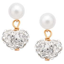 Pearlyta 14k Gold Children Freshwater Pearl Cubic Zirconia Heart Hanging Earrings (5 Mm)